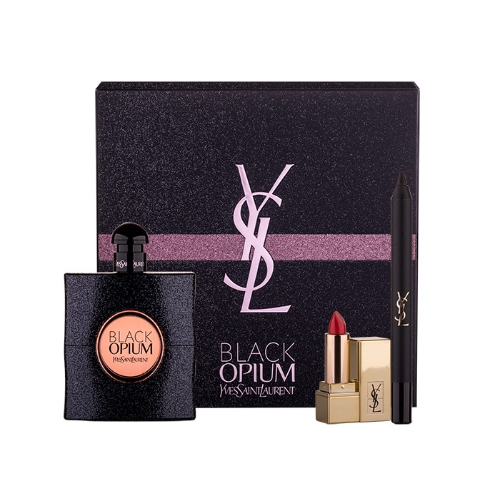 Yves Saint Laurent Black Opium, parfémovaná voda 90 ml + Rtěnka Rouge Pur Couture 1,3 ml odstín 1 + Tužka na oči Eye Pencil Waterproof No.1 0,8 g