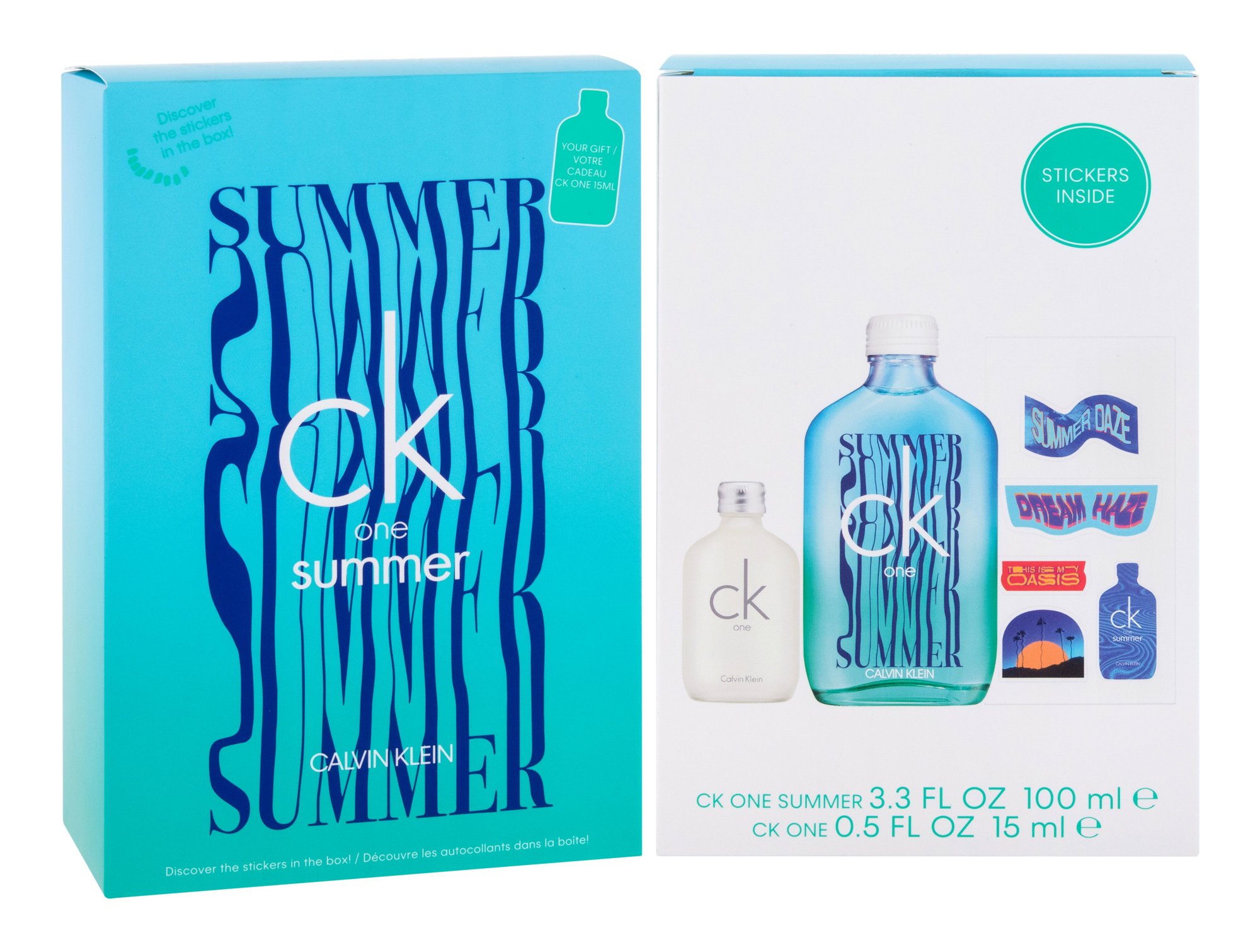 Calvin Klein CK One Summer 2021, Toaletní voda 100 ml + Toaletní voda CK One 15 ml + samolepky